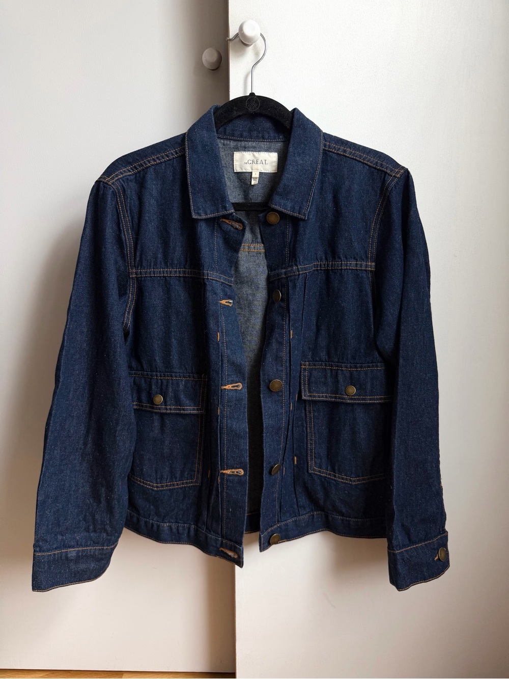 THE GREAT. Dark Blue Denim Jean Jacket